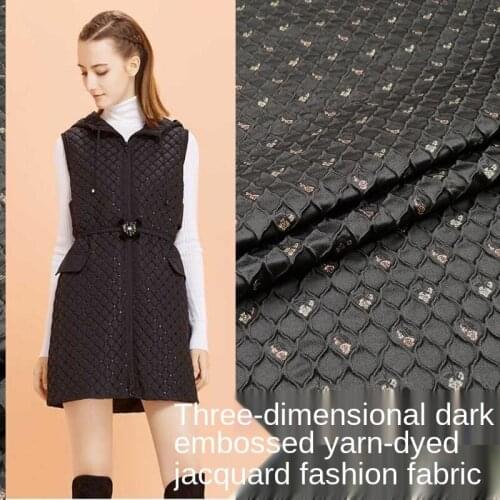 European style embossed three-dimensional embossed pure black jacquard fabric dress windbreaker suit fabric crisp