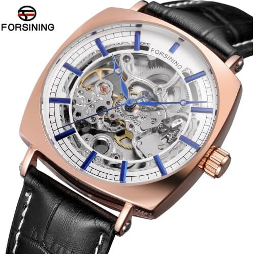 Forsining 2020 Limited Edition Blue Hands Skeleton Flower Transparent Back Case Genuine Leather Belt Luxury Automatic Watches
