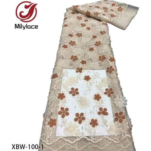 French Tulle Lace Fabrics 3D Flower Embroidery Lace Fabrics Mesh Lace Fabrics 5 Yards for Wedding XBW-100