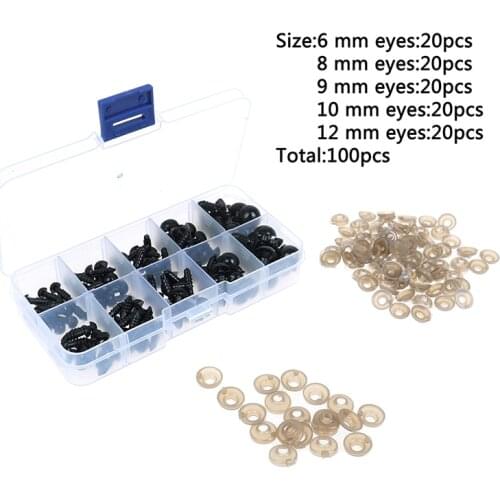 100Pcs DIY 6-12mm Black Plastic Craft Safety Eyes for Teddy Bear Stuffed Doll Animal Amigurumi DIY Accessories
