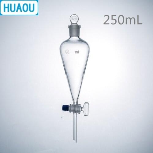 HUAOU 250mL Seperatory Funnel Pear Shape with Ground in Glass Stopper and Stopcock Laboratory Chemistry Equipment
