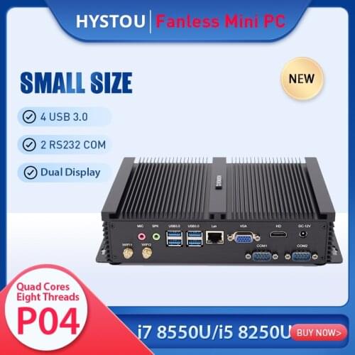 Intel Core i7 8550U Mini PC Windows 10 Pro i5 8250U DDR4 64GB RAM Fanless Industrial Computer 2*RS232 PC Server i3 8145U 7020U