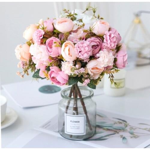 Artificial Flowers Silk Peony Rose Real Touch Fake Flowers 1pc Single Stem with 7 Heads Vintage Bouquet for Home Wedding Decor