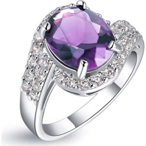 925 Silver Jewelry Ring with Purple Zircon Gemstone Finger Rings for Women Wedding Party Gift Accessories Wholesale New Arrival