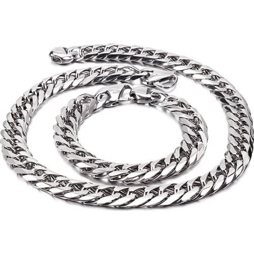 15mm 24''+9'' Heavy Large Huge mens jewelry set stainless steel Double curb link chain necklace + bracelet set Cool Gifts