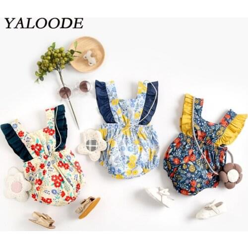 YALOODDE Summer Baby Rompers Cotton Print Ruffles Newborn Baby Girl Jumpsuit Baby Clothes Infant Toddler Outfits