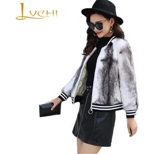 LVCHI Winter Long Sleeve Striped Cross Mink Coat Real Fur Import Swan Velvet Natural Fur O-Neck Slim Womens Short Mink Coats