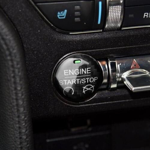 Multi-function Car Carbon Fiber Engine Start Stop Push Button Ignition Key Ring Decor Trim for Ford Mustang 2015-2019