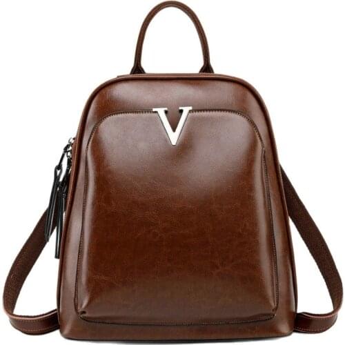 Genuine Leather Backpack 2019 Fashion Women Backpacks For Teenage Girls School Bags Vintage Cowhide Anti Theft Backpack Female