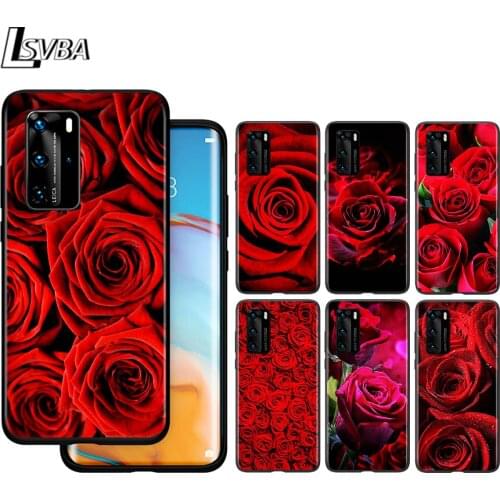 Red Rose Flower For Huawei P40 P30 P20 P10 Pro Lite E Plus 4G 5G P9 P8 Lite P Smart Z S Plus Soft Black Phone Case