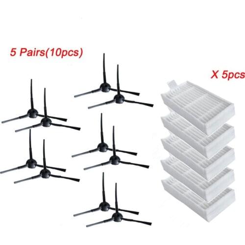 Vacuum Cleaner Accessories Kit for Panda x500,Gutrend JOY90/FUN 110, ECOVACS CR120/CEN540 HEPA Filter X 5pcs + Side Brush X 10