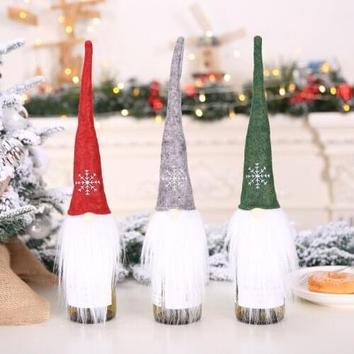 New Creative Christmas Champagne Wine Cover Bottle Hat Plush Bottle Set Santa Family Party Table Decoration Xmas Gifts
