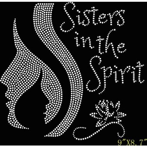 New style Sisters in the Spirit with flower hotfix Rhinestone Transfer Design for DIY iron on heat transfer
