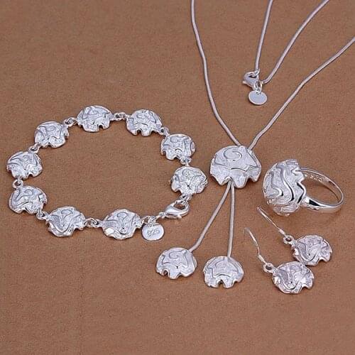 KN-S297 Wholesale Silver Plated Jewelry Sets Lovely Silver Fashion Jewelry Rose Ring Drop Earrings Bracelet Necklace/aosajfza