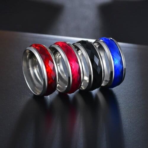 Punk Irregular Black Red Blue Ring for Men Matte Stainless Steel Rings Black Male Wedding Brands luxury Jewelry Party Gift