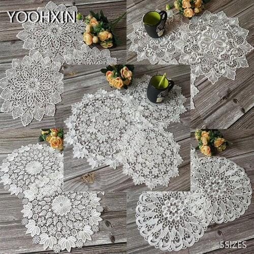 Round white Lace Embroidery table place mat Christmas gift pad placemat cup mug New Year coaster Napkin doily cookware kitchen