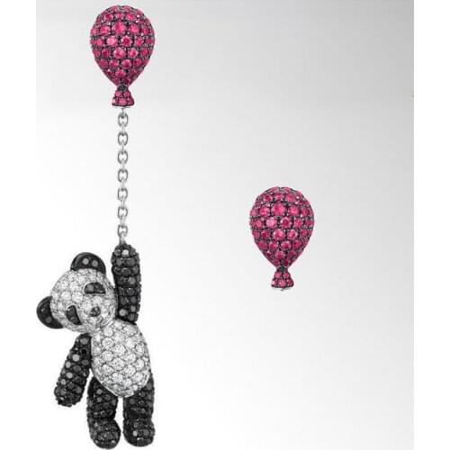 SALE 925 silver Europe Feather bear Crystal from Austrian new fashion creative Woman Twins Earrings micro hot jewelry