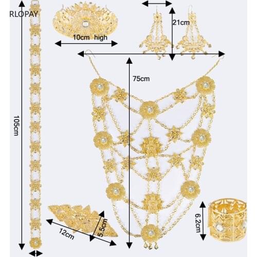Luxury Algeria Bridal 6PCS Jewelry Set Arabic Dubai Women Full Set Jewelry In Gold Big Size Costume Necklace Sets