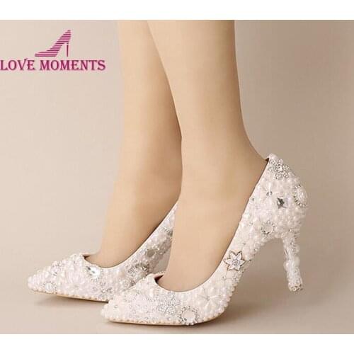 Pink Wedding Shoes Pointed Toe Formal Dress Shoes Pearl Rhinestone Bridal Shoes Women High Heels Mother of The Bride Shoes