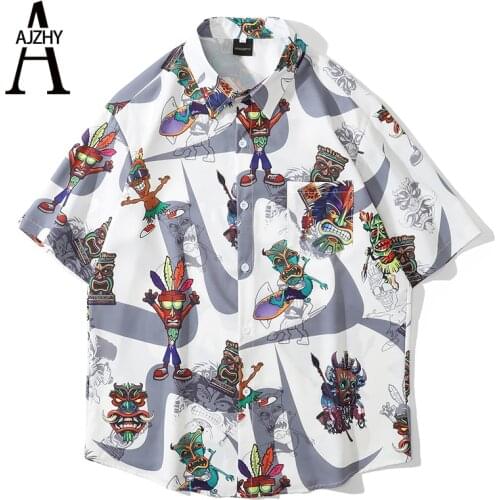 Anime Printed Short Sleeve Shirts for Men Oversized Summer Streetwear Japanese Hawaiian Shirt Loose Hip Hop Fashion Beach Shirts