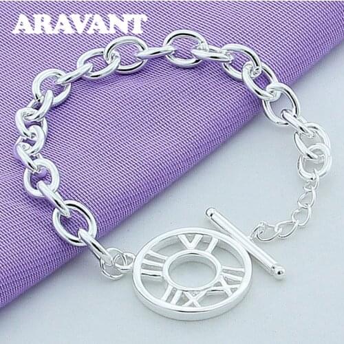 Silver Bracelets 925 Jewelry Round Roman Bracelet For Women Fashion Party Silver Plated Jewelry
