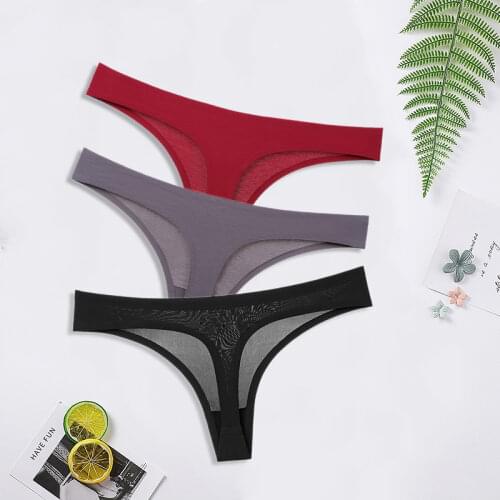 Sexy Seamless Thongs Ice Silk G-String for Women Cotton Women Panties Underwear Girls Ladies Bikini Briefs Lingerie 3 Pcs/set