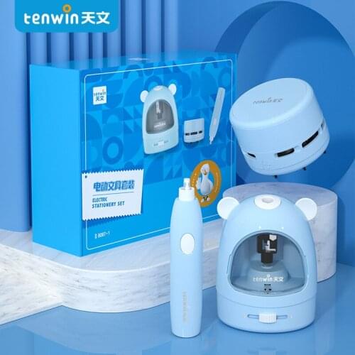 Tenwin Kawaii Mechanical Electric Pencil Sharpeners Eraser Vacuum Cleaner Set For Kids Kawaii Stationery School Supplies