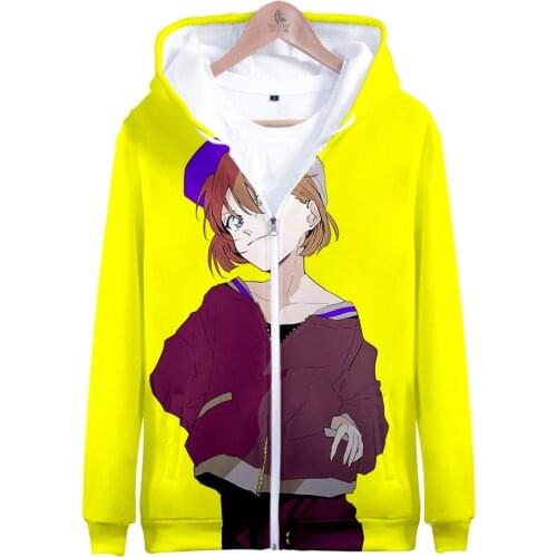 Detective Conan TV Zipper Hoodie 3D Cap Hoodies Sweatshirt Men/women anime Case Closed Hooded yellow zipper kids outwear clothes