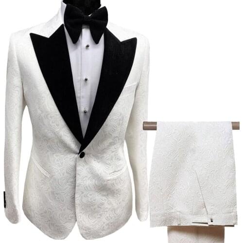 TPSAADE Mens Suits Collar 2 Pieces Slim Fit Suit Groom Jacket Tuxedos for Wedding Dress Evening (Blazer+Pants+Tie)