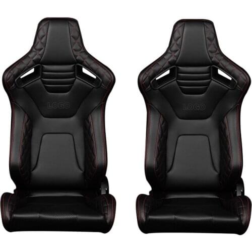 Universal Racing Seats Pair with Dual Sliders black PU Leather red Stripe Reclinable Left Right