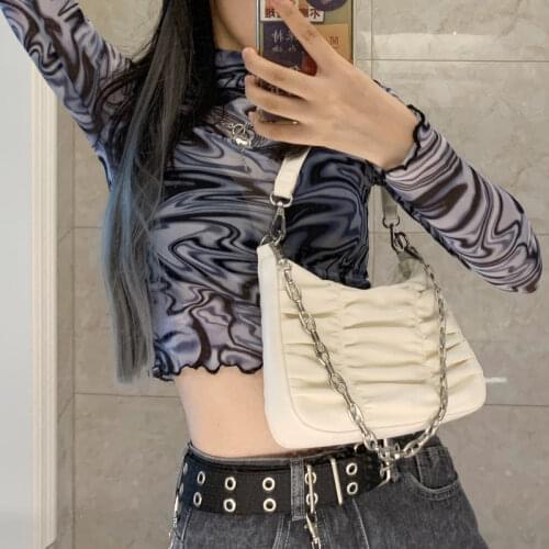 Vintage Pleated Women Purse Handbags PU Leather Ladies Chain Hobos Underarm Shoulder Bag Fashion Design Girls Messenger Bags