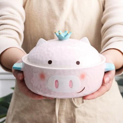 Spaghetti Bowl Animal Design Binaural Ceramic Soup Noodle Bowl Children Bowl Cutlery Cover Cutlery Lovely Kitchenware 1pcs
