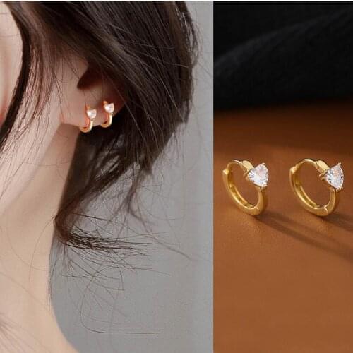 925 Sterling Silver Love Heart Hoop Earrings for Women Zircon Small Earrings Gold Daily Jewelry Gifts aretes Brincos S-E1341
