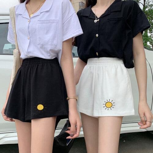 Sun a-line female summer 2021 new loose and thin elastic waist sports ins shorts casual tide женские шорты pastel rower bike