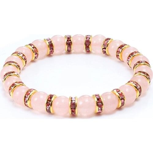Natural Stone Pink Crystal Women Bracelets & Bangles Charm Elastic Rope Beaded Bracelet for Men High Quality Yoga Wrist Jewelry