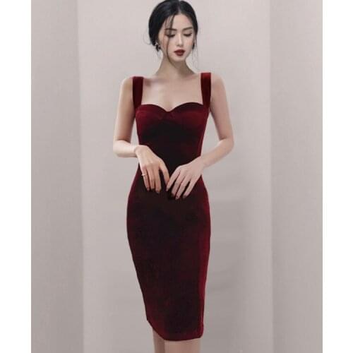 2021 Summer Women Vintage Velvet Spaghetti Strap Bodycon Dress Sexy Strapless High Waist Elegant Pencil Party Dress Vestidos