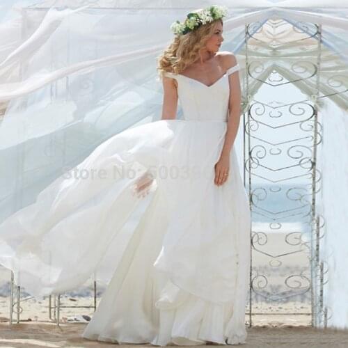 A line Elegant Custom vestidos de novia 2015 Off Shoulder Sleeveless Buttons White Bridal Dresses Cheap Beach Wedding Dresses