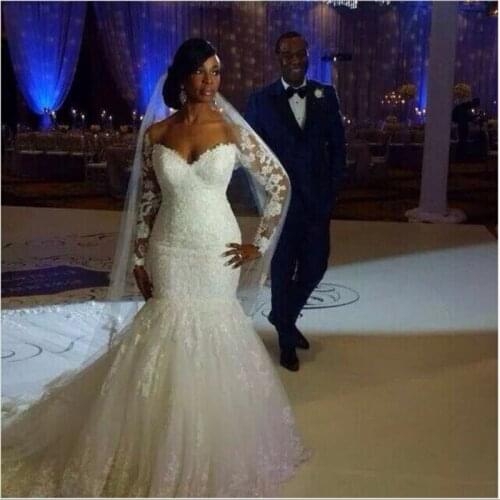 Robe De Mariee Lace Wedding Dresses 2019 Mermaid Beads Long Sleeves Bride Dress Wedding Gown Vestido De Novias