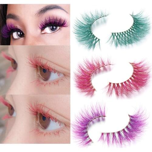 2021 Beauty Colored Eyelashes Fluffy Thick Long Cross Eyelashes Extension False Eyelashes Cosplay Colorful Eye Makeup Tools