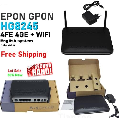 5pcs/Lot Free shipping Refurbished EPON GPON oNU HG8245 4FE 4GE +WIFI+2Ports Tel USB Terminal Modem Router ONT Eng