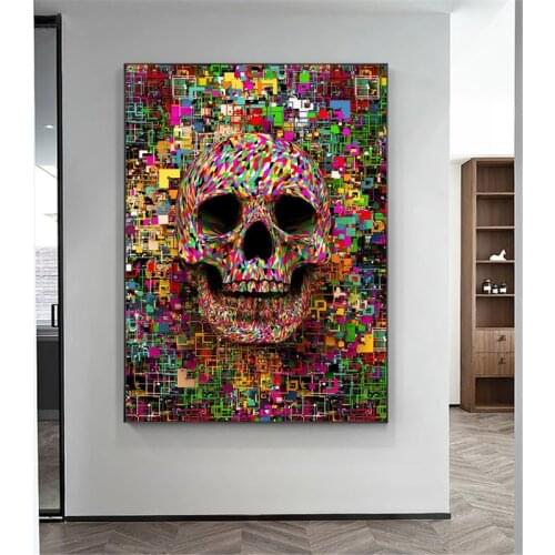 Abstract Graffiti Art Skull Flower Canvas Painting Modern Art Posters and Print Wall Art Picture for Living Room Home Decoration