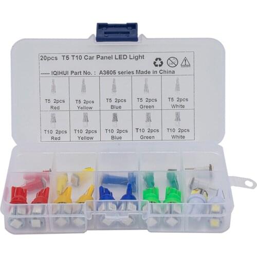 ALLOYSEED 20/50pcs Assorted T5 T10 High Brightness LED Bulbs Car Motorcycle Dashboard Gauge Instrument Cluster Light Wedge Bulbs