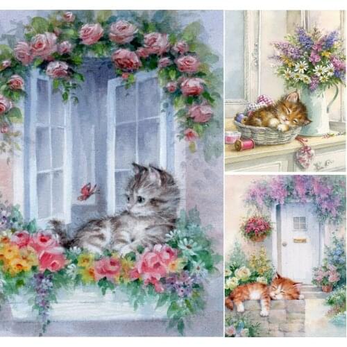 5D DIY Diamond Painting Animal Garden Cat Cross Stitch Kit Full Drill Square Embroidery Mosaic Art Picture Of Rhinestones Decor