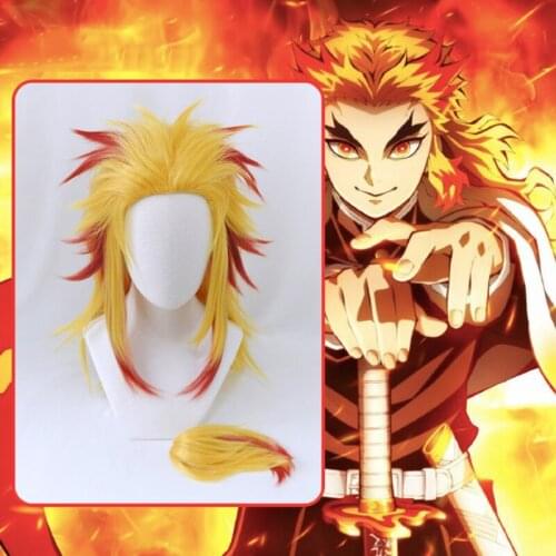 Anime Comic Demon Slayer Kimetsu No Yaiba Cosplay Wigs Rengoku Kyoujurou Cosplay Wig Synthetic Wig Hair Halloween Hair
