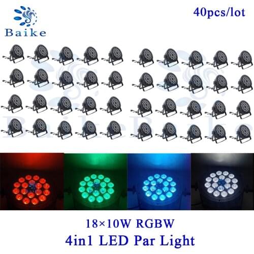 No duty 40pcs 18X10W RGBW 4 in1 Par Light DMX512 Silent Fan LED Par Light Beam Wash Stage Effect Lighting DJ Disco Wedding