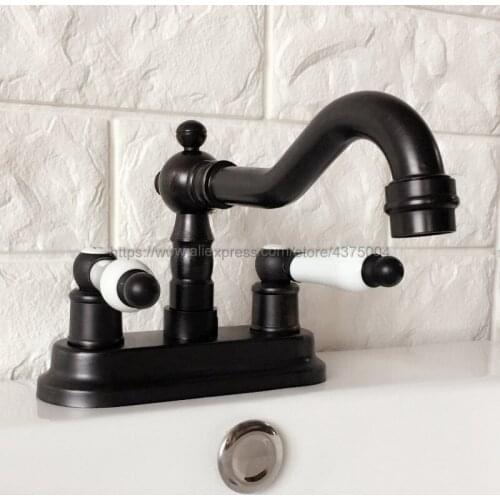 Oil Rubbed Bronze Bathroom Faucet Basin Faucets Two Holes Tap Double Handle Hot and Cold Water Mixer Taps Nhg074