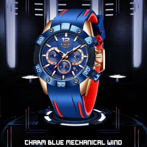 LIGE 10030 Simple Silicone Waterproof Casual Sports Military Men Watches Quartz Clock Luxury Business Wristwatch Male