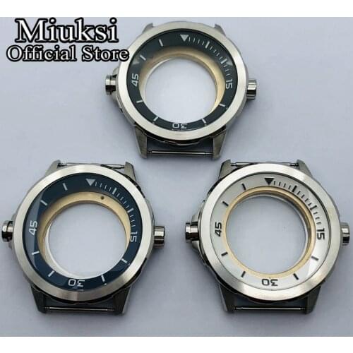 Miuksi 44mm silver stainless steel watch case fit Miyota 8205 8215 821A Mingzhu DG2813 3804 Seagull ST1612 movement