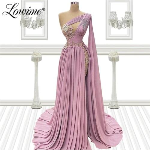 Lowime 2021 Plus Size Applique Long Party Dresses Chiffon One Shoulder Prom Dress Custom Made Formal Evening Gowns Vestido Festa