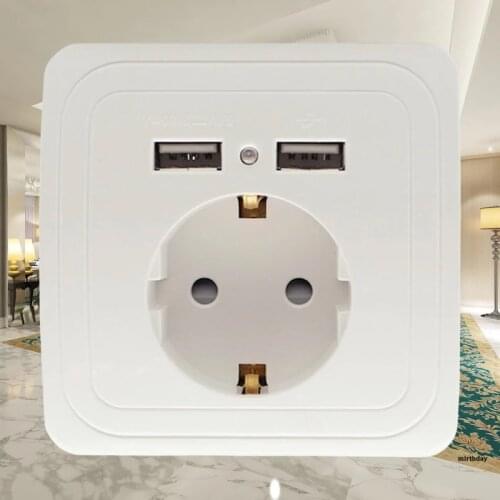 EU Power Socket ,Electrical Socket With Usb Charging Port 16A White PC Panel Russia Spain Wall Socket